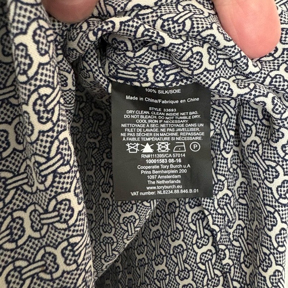 Tori Burch Christelle Blue & White Chain Print Silk Shirt Dress Size 0 nwot - Picture 6 of 6